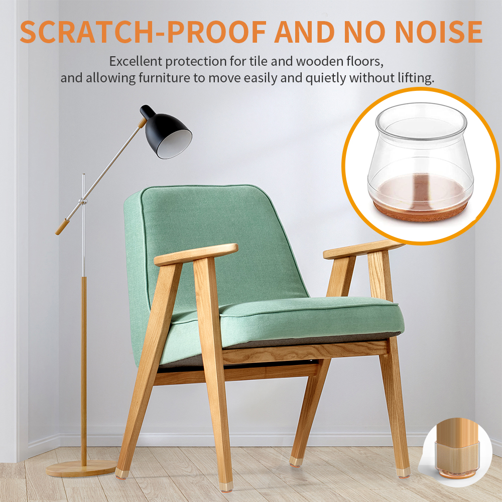 20Pcs Chair Leg Protectors for Hardwood Floors, Non-Slip Felt Furniture Pads, Silicone Clear Chair Leg Covers - 图片 4