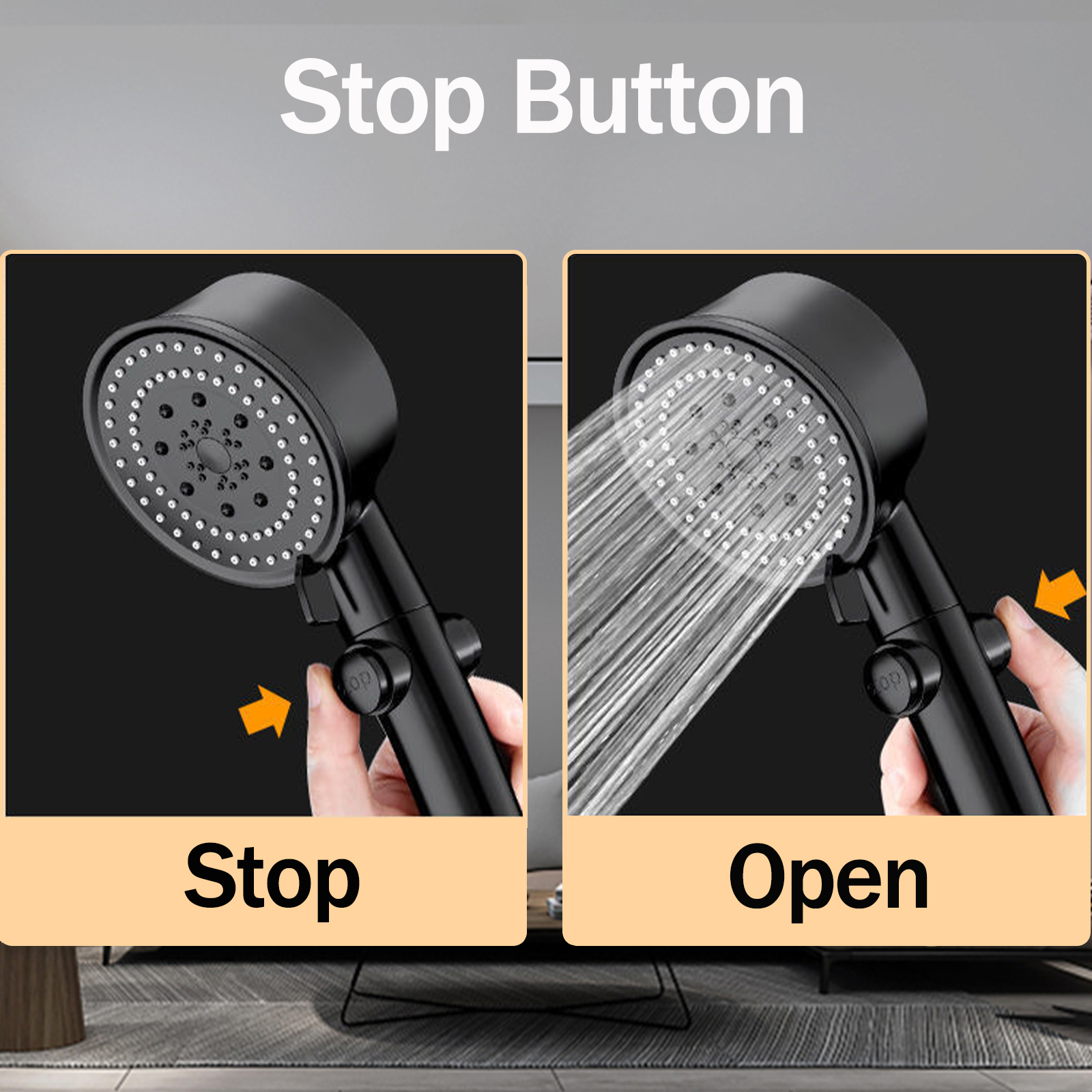 SUNZOS Shower Head and Hose 1.5M with Bracket,Water Saving Shower Head,Black Shower Head and Hose with 6 Modes - 图片 3