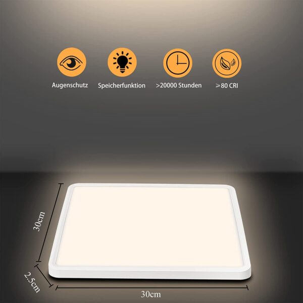 SUNZOS Deckenlampe Led Deckenleuchte Dimmbar 36W, 3000K/4500K/6500K 30cm Deckenlampe Led Panel Dimmbar für Lampe Wohnzimmer, Schlafzimmer, Küchenlampe, Esszimmer, Badezimmer, Led Lampen Deckenlampen - 图片 8