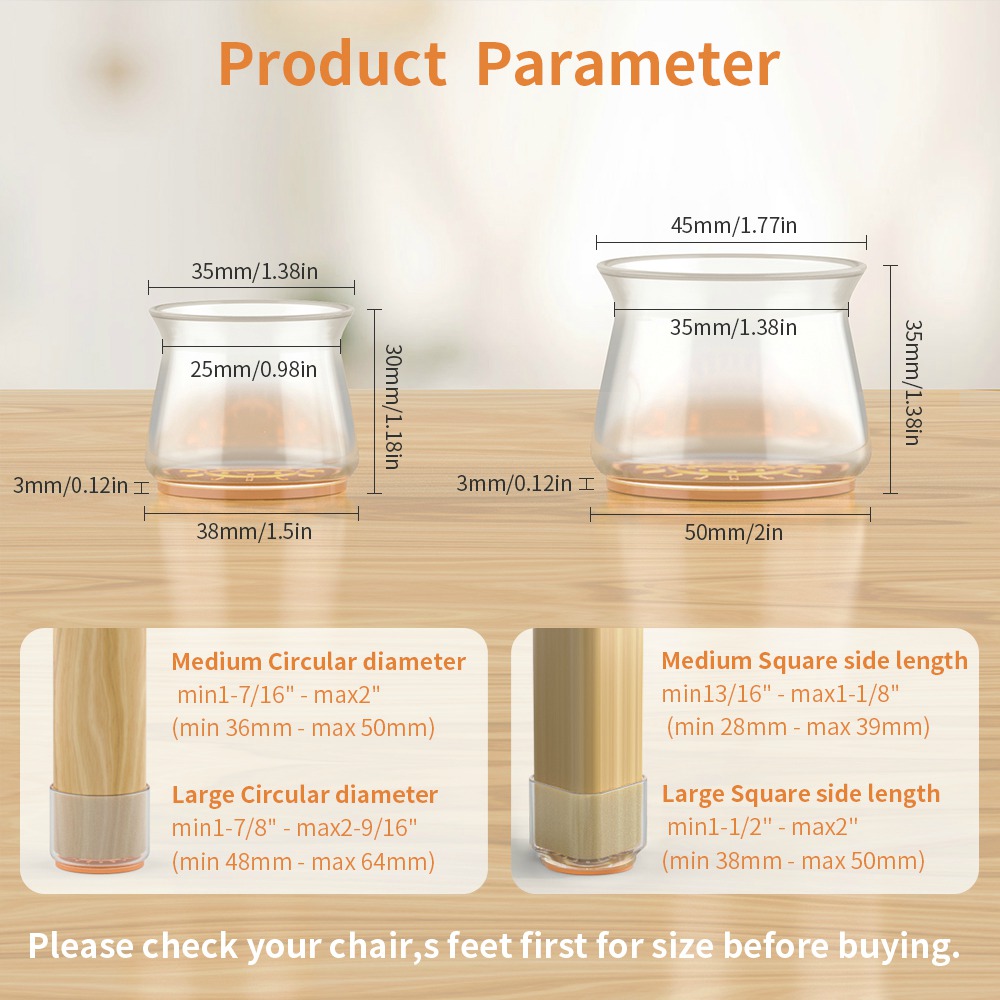 20Pcs Chair Leg Protectors for Hardwood Floors, Non-Slip Felt Furniture Pads, Silicone Clear Chair Leg Covers - 图片 3