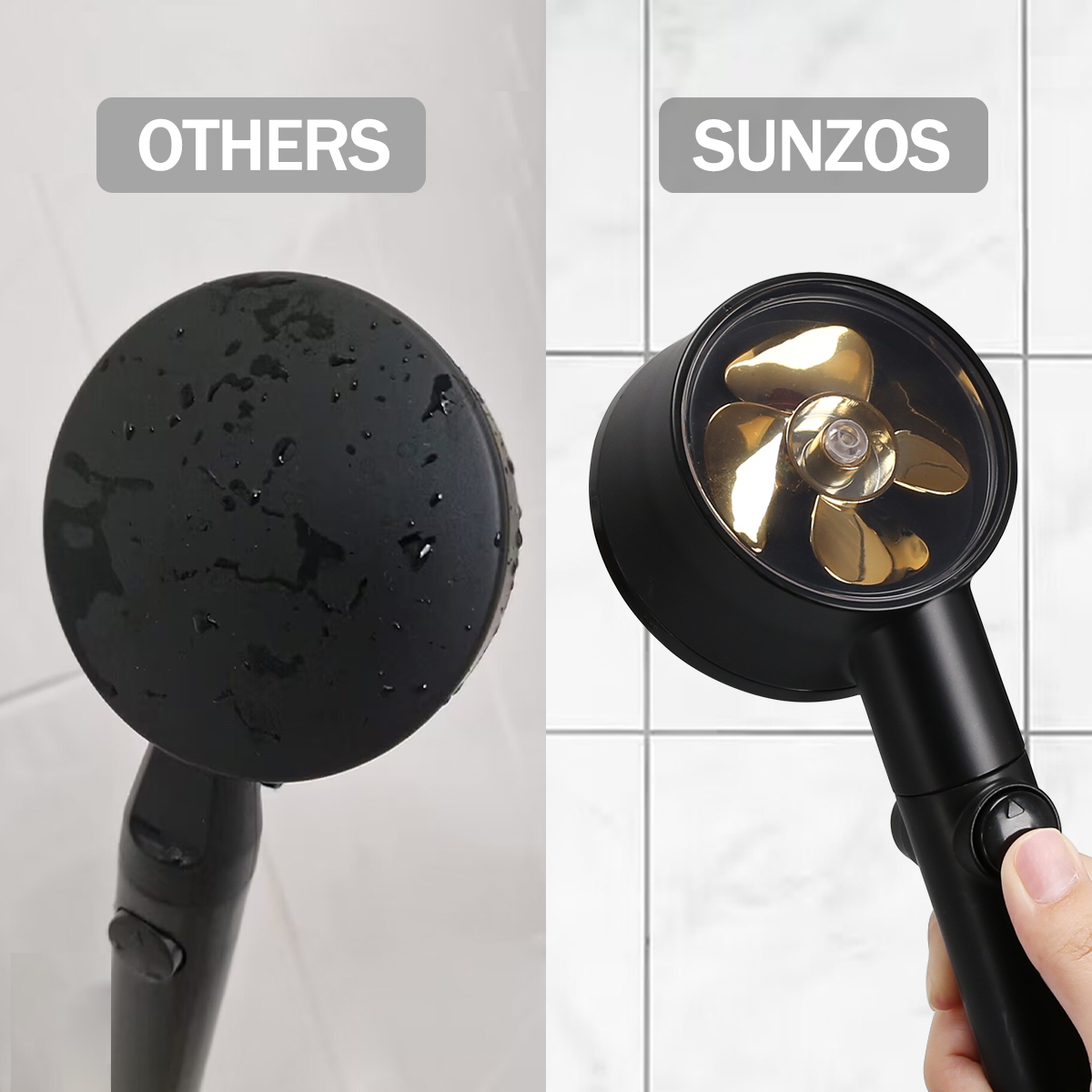 SUNZOS Shower Head and Hose 1.5M with Bracket,Water Saving Shower Head,Black Shower Head and Hose with 6 Modes - 图片 5