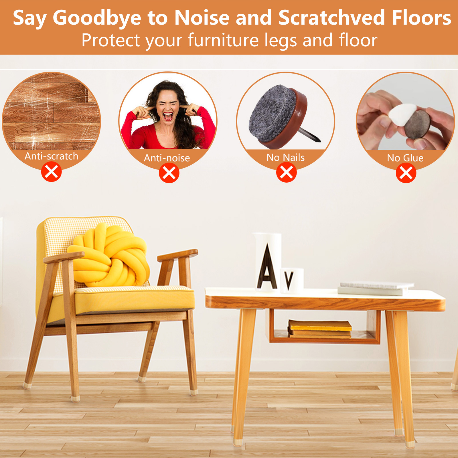 20Pcs Chair Leg Protectors for Hardwood Floors, Non-Slip Felt Furniture Pads, Silicone Clear Chair Leg Covers - 图片 5