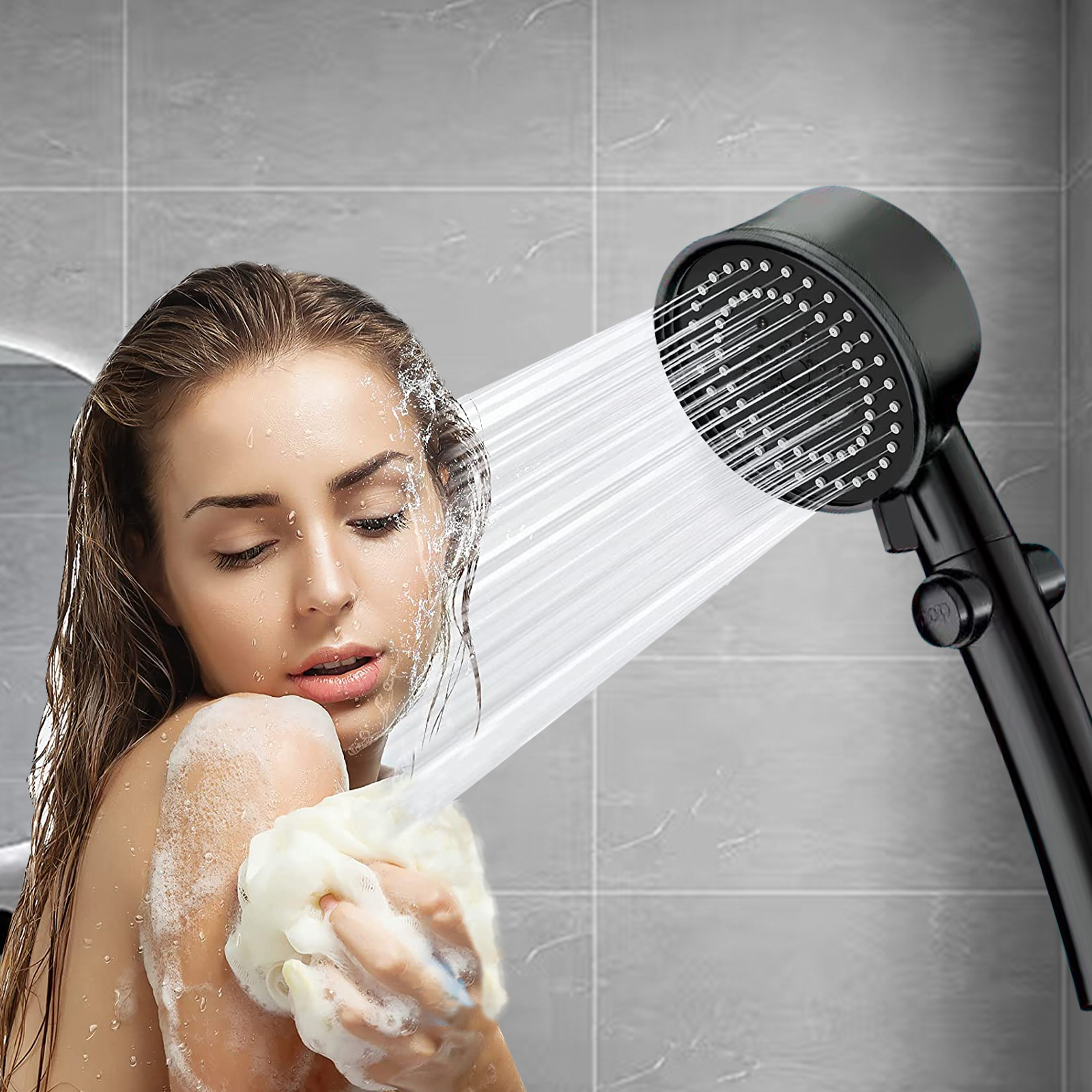 SUNZOS Shower Head and Hose 1.5M with Bracket,Water Saving Shower Head,Black Shower Head and Hose with 6 Modes - 图片 7
