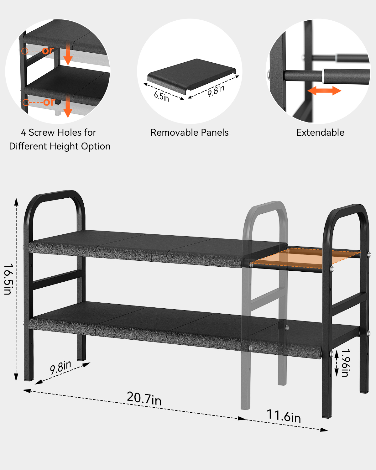 Under Sink Organizers, 2 Tier Expandable Cabinet Shelf Organizer with Removable Panels and Baskets, Under Counter Storage Organizer for Kitchen, Bathroom, Shoe Storage Rack - 图片 4