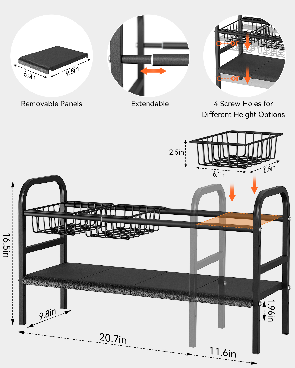 Under Sink Organizers, 2 Tier Expandable Cabinet Shelf Organizer with Removable Panels and Baskets, Under Counter Storage Organizer for Kitchen, Bathroom, Shoe Storage Rack - 图片 3