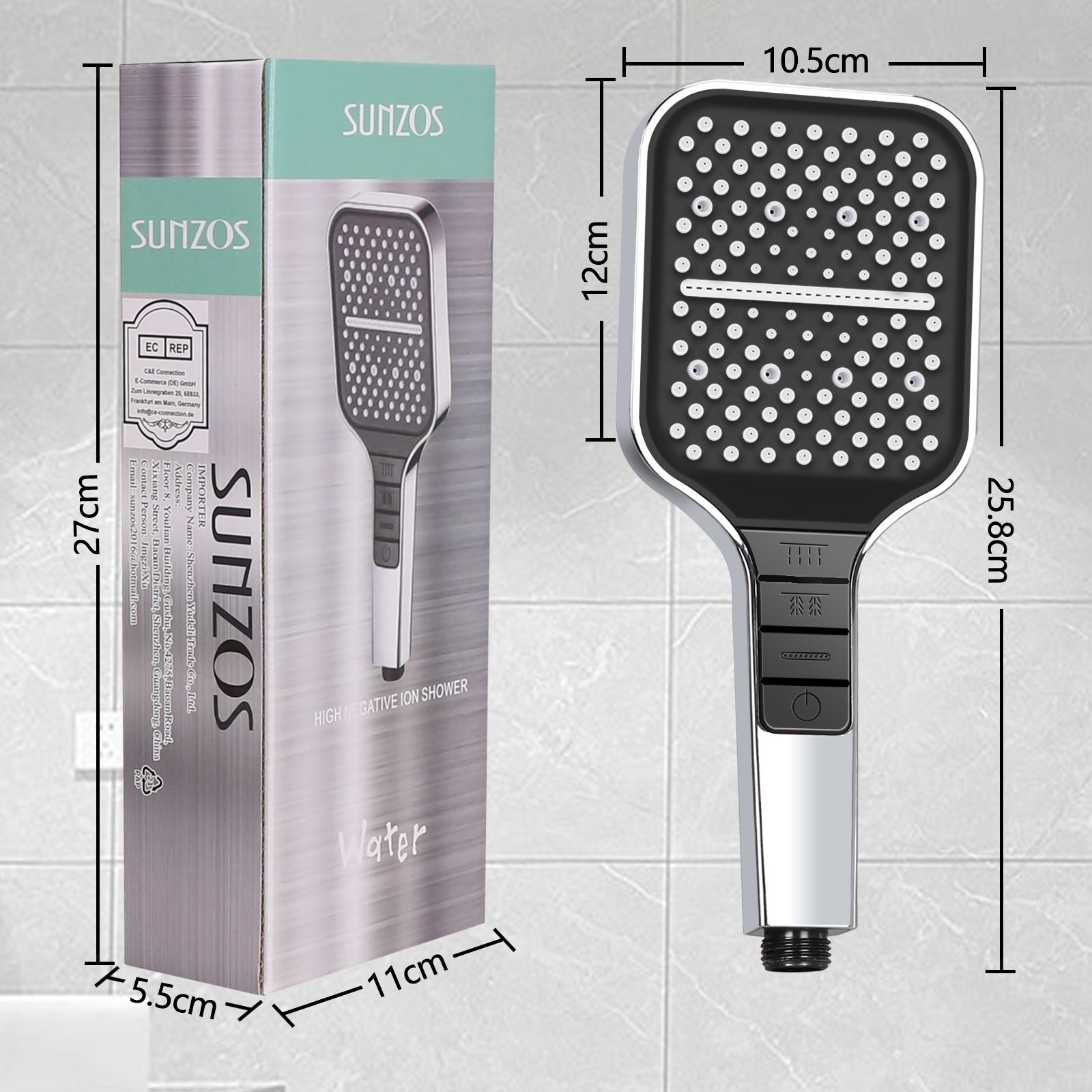 SUNZOS Duschkopf Wassersparend, Wassersparender Duschkopf, Große Verdickte Duschkopf - 图片 3